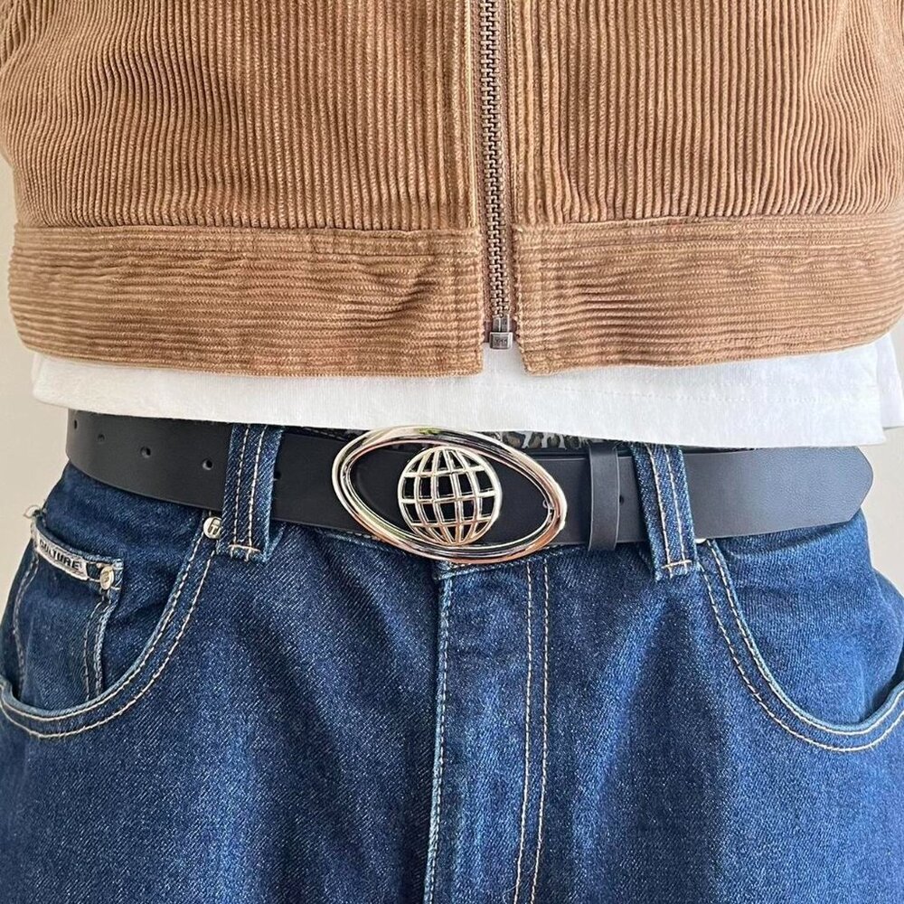 y2k 2000s chrome worldwide futuristic emblem black and silver grunge emo belt - Picture 8 of 8